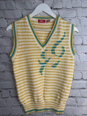 VINTAGE TAIL Striped Sweater Vest Tennis Golfcore Prep M Yellow & Aqua